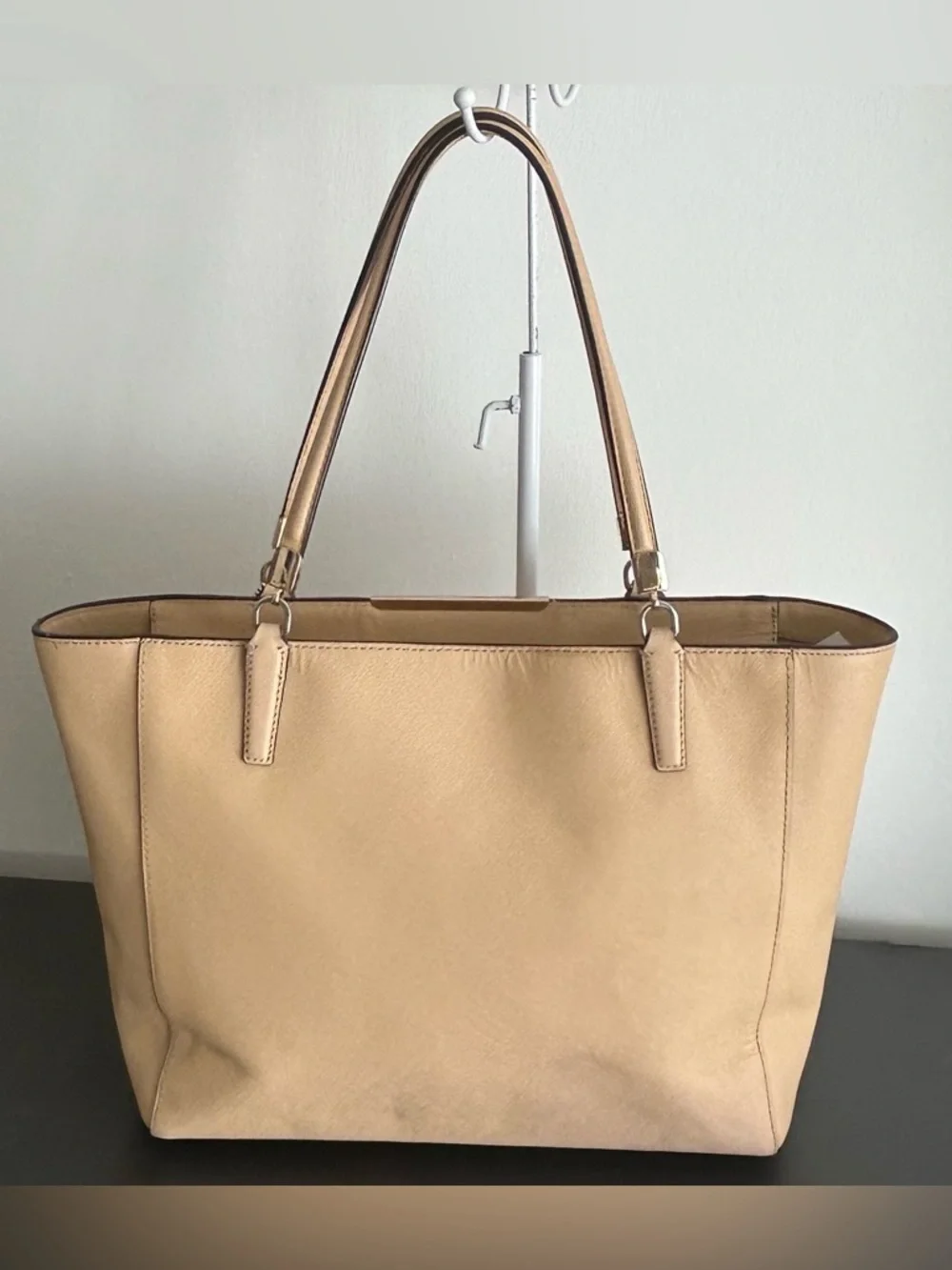 Coach Madison Beige Saffiano Leather Zip Top Tote Shoulder Bag Large